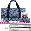 Ploomi American Mahjong Tiles Set, 166 White Tiles, 4 Color Racks & Pushers, Complete Western Mahjong Set with Blue Carrying Bag for Beginners & Experts (Black)