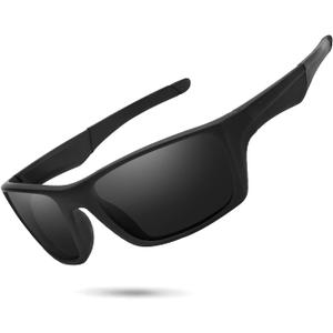 IGnaef Polarized Dark Black Sunglasses for Men Women Sport Wrap Around Style Lightweight UV Protection IF1082