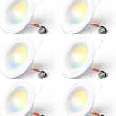 Amico 5/6 inch 5CCT LED Recessed Lighting 6 Pack, Dimmable, IC Rated, 12.5W=100W, 950LM Can Lights with Baffle Trim, 2700K/3000K/4000K/5000K/6000K Selectable, Retrofit Installation, ETL & FCC