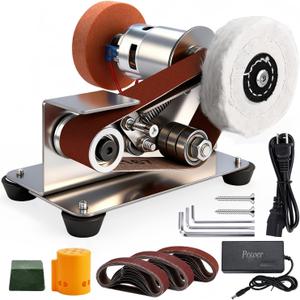 3-in-1 Mini Belt Sander with 20 Sanding Belts, 15° Angle Knife Sharpener and Variable Speed Grinder for Woodworking, Metal Polishing, DIY and Jewelry Making