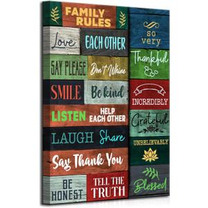 Family Rules Canvas Wall Art Inspirational Family Quotes Paintings Pictures Wall Decor Poster Prints Artwork for Office Bedroom Living Room Wall Decoration