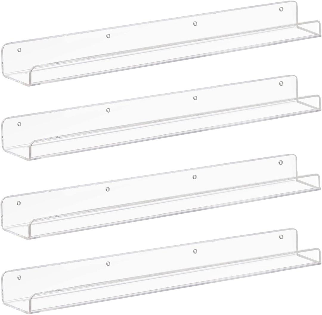 Weiai Clear Acrylic Floating Shelves 24 inches, Wall Bookshelf for Kids, Transparent Book Shelf Ledge for Wall, Set of 4