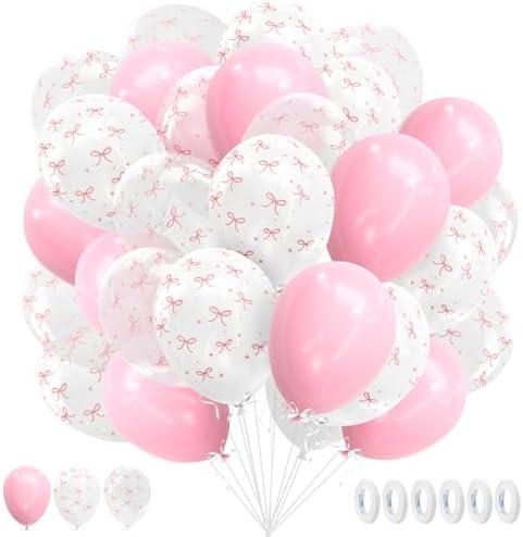 27 Pack 12 Inch Pink Latex Bow Balloons - Elegant Bachelorette Party Decorations for Birthdays, Weddings, Engagements and Coquette Themed Events