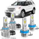 Fit for Ford 2011-2015 Explorer Light Bulbs, High/Low Beam Fog Light Bulbs Combo, 800% Brightness CSP Chips, 6000K White, Efficient Heat Dissipation, Pack of 4