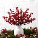 48 Pcs Christmas Glitter Berry Stem 8 Inch Red White Artificial Holly Berry Pick and Spray Christmas Tree Filler Branche Ornament for Xmas Decor Wreath Craft
