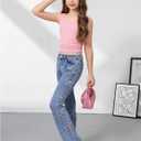 Floerns Girl's Cute Bowknot Jean Pants Embroidery Flared Leg Y2k Denim Pants