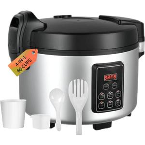 Commercial Rice Cooker 60 CUPS (Cooked Rice)& Food Warmer | 13L/13.8Qt Extra Large Multifunctional Rice Cooker | 1350W Fast Cooking with Time Display & Preset|Restaurant Company Canteen Use