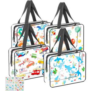 Toy Storage Bags with Zipper,Organizer Bags for Toy with Dinosaur Pattern PVC Waterproof Toy Bags with Handle, for Toys Building Blocks Puzzle (4 Packs)