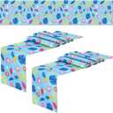 2 Pcs Cartoon Hawaii Tablecloths Tropical Palm Leaves Tablecloth Blue Hibiscus Birthday Party Table Runner 72 x 13 Inch Blue Table Covers for Birthday Party Supplies