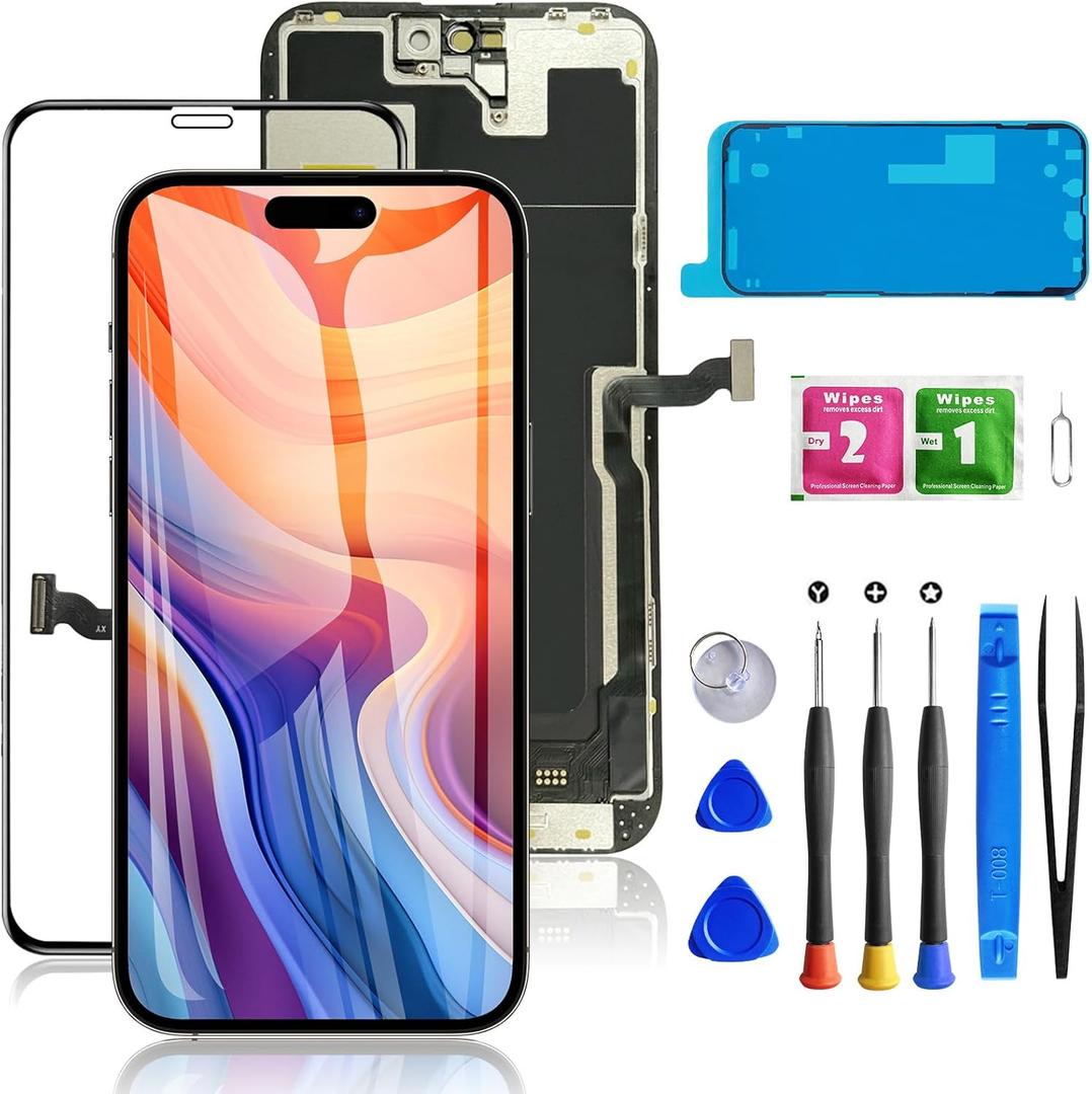 for iPhone 14 Pro Max Screen Replacement, LCD Display Frame Assembly 3D Touch Screen for A2651, A2893, A2896, A2895, A2894 with Waterproof Seal + Tempered Glass + Repair Tools