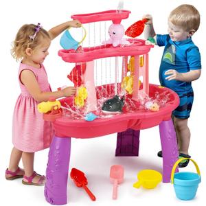 Water Table for Toddlers 3-5 with Pump Kids Sand and Water Activity Sensory Play Table Outdoor Toys for Kids Ages 4-8 Summer Outside Beach Pool Backyard Toys Age 3 4 5 Year Old Boys Girls Gifts (Pink)