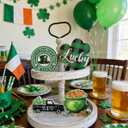 4 PCS St Patricks Day Tables Centerpieces Decorations Wooden, St Patricks Day Tiered Tray Decorations Set for Kitchen Office Home Indoor Mantel Decorations