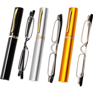 Viseng Slim Mini Metal Reading Glasses Compact Lightweight Portable Readers with Glasses Case for Reading Case,Gold+Silver+Black+2.25