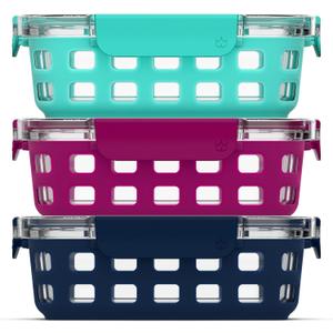 Ello Duraglass 3.4 Cup Meal Prep Sets 6Pc, 3 Pack Set- Glass Food Storage Container with Silicone Sleeve and Airtight BPA-Free Plastic Lids, Dishwasher, Microwave, and Freezer Safe, Berry