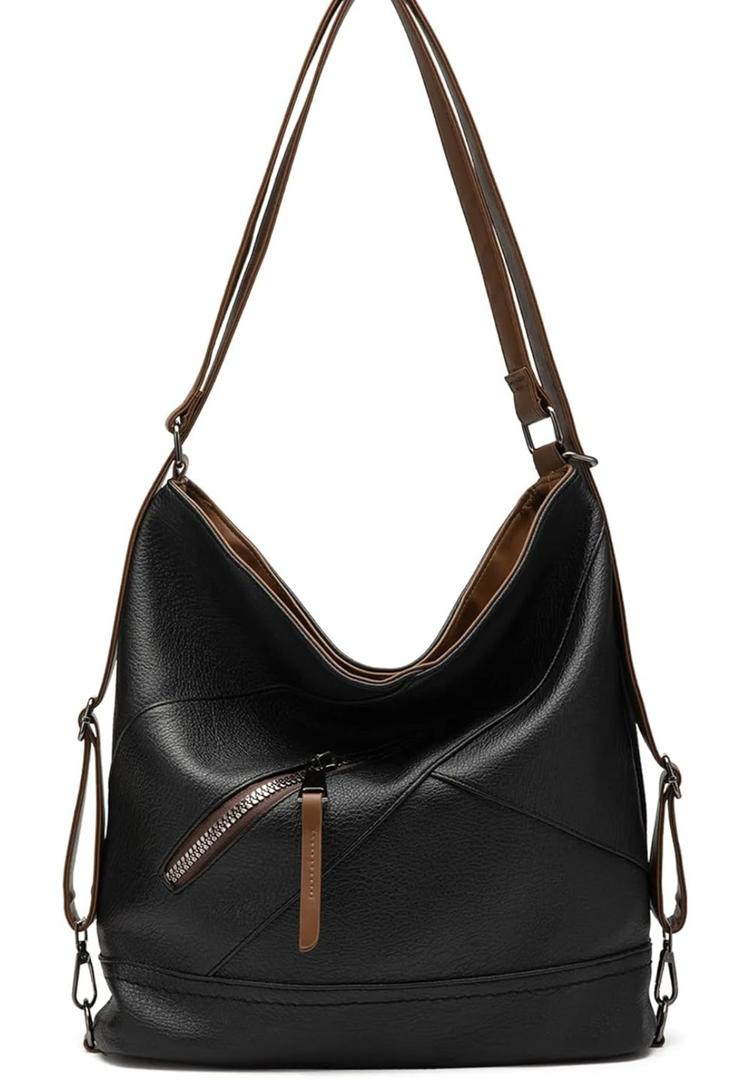 Tote Bag for Women, Large Capacity PU Leather Shoulder Bag or Backpack with Zipper