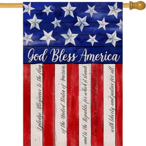 Artofy God Bless America 4th of July Home Decorative House Flag, Garden Yard American Stars Stripes Outside Decor, USA Patriotic Outdoor Large Burlap Decoration Double Sided 28 x 40