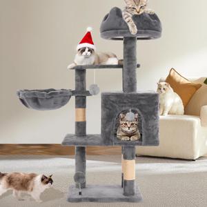 Cat Tree Tower with Metal Frame Hammock, 40'' Cat Trees for Indoor Cats Large Adult, Cat Towers with Scratching Post, Cats Condo Furniture with Cloud Top Perch, Cats Climbing Tower for Kittens(Grey)