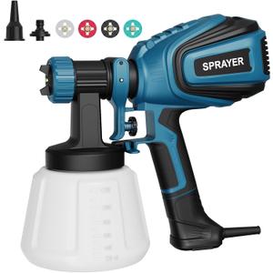 Paint Sprayer, 700W HVLP Spray Gun with Cleaning & Blowing Joints, 4 Nozzles and 3 Patterns, Easy to Clean, for Furniture, Cabinets, Fence, Walls, Door, Garden Chairs etc. VF803 Blue