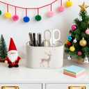 Christmas Pen Holder for Desk, PU Leather Pencil Holder for Desk with 2 Compartments for Home Office Supplies, Christmas Decorations Pencil Cup Desk Organizer (Reindeer)