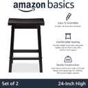 Amazon Basics Solid Wood Saddle-Seat Counter Height Bar Stools for Kitchen Island with Footrest, 24-Inch Height, Black, Set of 2