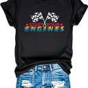 Racing Shirts for Women Checkered Flag T-Shirt Race Day Tee If You Ain't First You're Last Tee Top (Small)