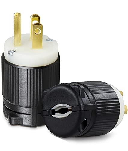 2 Pack 125V 15Amp 3-Prong Male Electric Plugs, UL Listed NEMA 5-15P Male Electric Plug, 2 Poles 3 Prong AC Replacement Male Electric Plugs 3-Wire Connector