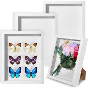 4 Pack 8"x 10" Shadow Boxes Frame Display Cases Wood Deep Shadow Box for Photos, Dried Flowers, Handicrafts Picture Frames for Wall Tabletop (White)