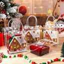 2 x Colingmill 24 Pcs Christmas Gingerbread PVC Gift Bags Bulk with Handles Treat Candy Goodies Clear Bags 6.3 x 5.9 x 2.8 Inch for Xmas Decoration Holiday Gingerbread Party Favors Supplies (Brown)