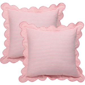 Newwiee 2 Pack Scalloped Pink Pillow Cover 18 x 18 Inch Pink Stripe Throw Pillow Cover Cotton Decorative Pillowcase for Women Men Couch Living Room Cushion Indoor Outdoor Decoration