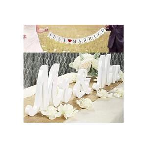 VIOPVERY Mr and Mrs Sign for Wedding Table,Large White Mr and Mrs Sign,Wooden Letters,Mr & Miss Sign with Just Married Banner Wedding Decorations for Anniversary