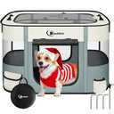 Siedihit Dog Cat Playpen, Pet Puppy Portable Playpens for Outdoor Travel Crate, Indoor After Surgery Use, Foldable Dog Kennel Tent for Rabbit or Small Animals with Tent Stakes(Grey, Middle)