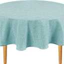Hiasan Linen Tablecloth 70 Inch Round - Wrinkle and Stain Resistant Washable Polyester Fabric Table Cloth for Dining Room Kitchen Party, Aqua