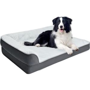 Amazon Basics Washable L-Shaped Dog Bed for Medium Dogs, Anti-Slip Pet Sofa Bed for Indoor Dogs, Crate Bed, 36x27x8 Inches, Gray, Medium