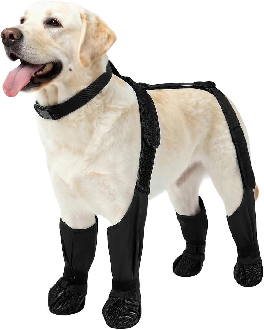 Waterproof Dog Boots for Small Dogs, Anti-Slip & Fall Dog Suspender Boots Adjustable Pet Shoes Paw Protector, All-Weather Outdoor Dogs Booties for Winter Snow Rain Hiking, Black L