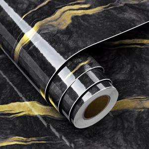 FunStick 36"x200" Large Black Gold Marble Contact Paper for Countertops Contact Paper Peel and Stick Countertops Waterproof Modern Marble Wallpaper Removable Counter Top Vinyl for Kitchen Backsplash