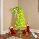 3FT Christmas Tree with Lights, 40 Led Battery Operated Powerd Bendable Mini Whimsical Lime Green Light Up Remote Contral Timer Curved Unique Artificial Xmas Decorations Small Fake Pine Tree Decor