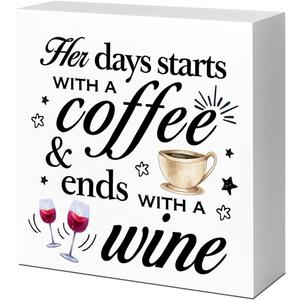 LVQHI Funny Coffee Wood Block Sign For Women,Her Days Stars with A Coffee Sign for Kitchen Desk Table Decor for Kitchen Cafe Bar, 5"x5"x1" In