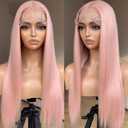 BrownBomb Straight Lace Front Wig Pre Plucked, Synthetic Lace Front Wig Pre Plucked, HD Glueless Wigs 13X5X1 Lace Wigs for Women 180 Density 26inch (26, Pink)