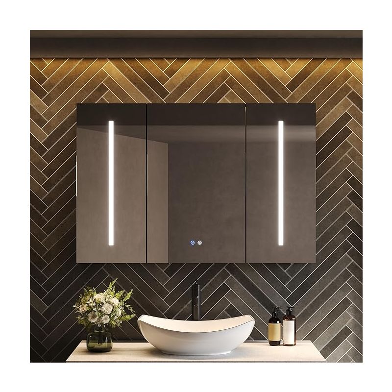 28 x 40 Inch Black Medicine Cabinet Mirror with Lights for Bathroom ...