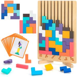 Wooden Stacking Puzzle Toy,3D Colored Wooden Puzzle,Russian Montessori Brain Blocks Puzzles Toys for Boys and Girls,Board Jigsaw Game Toys for Brain Teasers for Toddlers 3-8Years