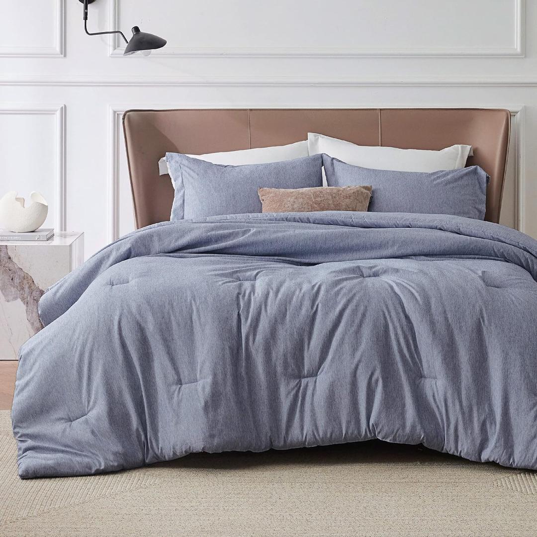 Bedsure Queen Comforter Set - Navy Blue Soft Bedding for All Seasons, Cationic Dyed Bed Set, 3 Pieces, 1 Queen Size Comforter (90"x90") and 2 Pillow Shams (20"x26"+2")