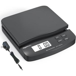 Amazon Basics Digital Postal Shipping Scale with Tare Function, AC Adapter, 65 lb Capacity, 0.1 oz Readability, LCD Display, Black