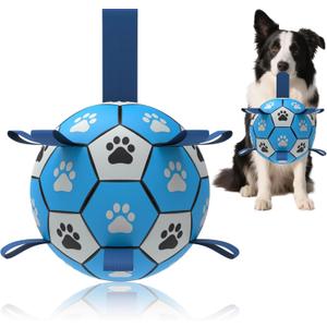 Dog Soccer Ball, Interactive Toys for Tug of War, Puppy Birthday Gifts, Tug Toy, Water Toy, Durable Balls for Small & Medium Size(8 inch-Blue)