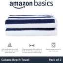 Amazon Basics 100% Cotton Soft & Absorbent Beach Towels, Cabana Stripe, Fast Drying, Machine Washable, Large 30 in x 60 in, Navy Blue, 2-Pack