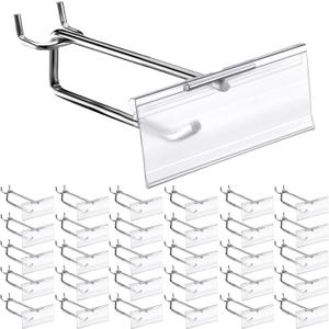 Thyle 50 Pcs Metal Scan Hook with Label Holder for 1/8" to 1/4" Pegboard, Peg Board Hooks with Price Tag, Pegboard Wall Accessories, Metal Hooks for Home Garage Retail Display Supplies (4 Inch)