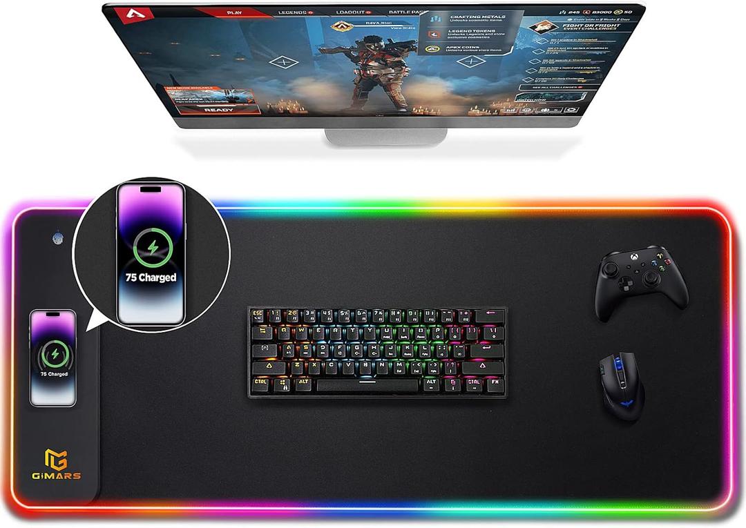 Gimars RGB Gaming Mouse Pad,15W Wireless Charging Mousepad with 10 Light Modes, Large Mousepad with Premium Smooth Surface, Non-Slip Mouse Mat for Gaming, Desk, PC,Office, 31.5x11.8x0.16inch