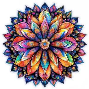 Qiuenisray Wooden Puzzle for Adults 500 Pieces, Geometric Colorful Mandala Jigsaw Puzzle Royal Unique Shape Puzzles, Irregular Christmas Puzzle Creative Gift 16.7 x 16.5 in