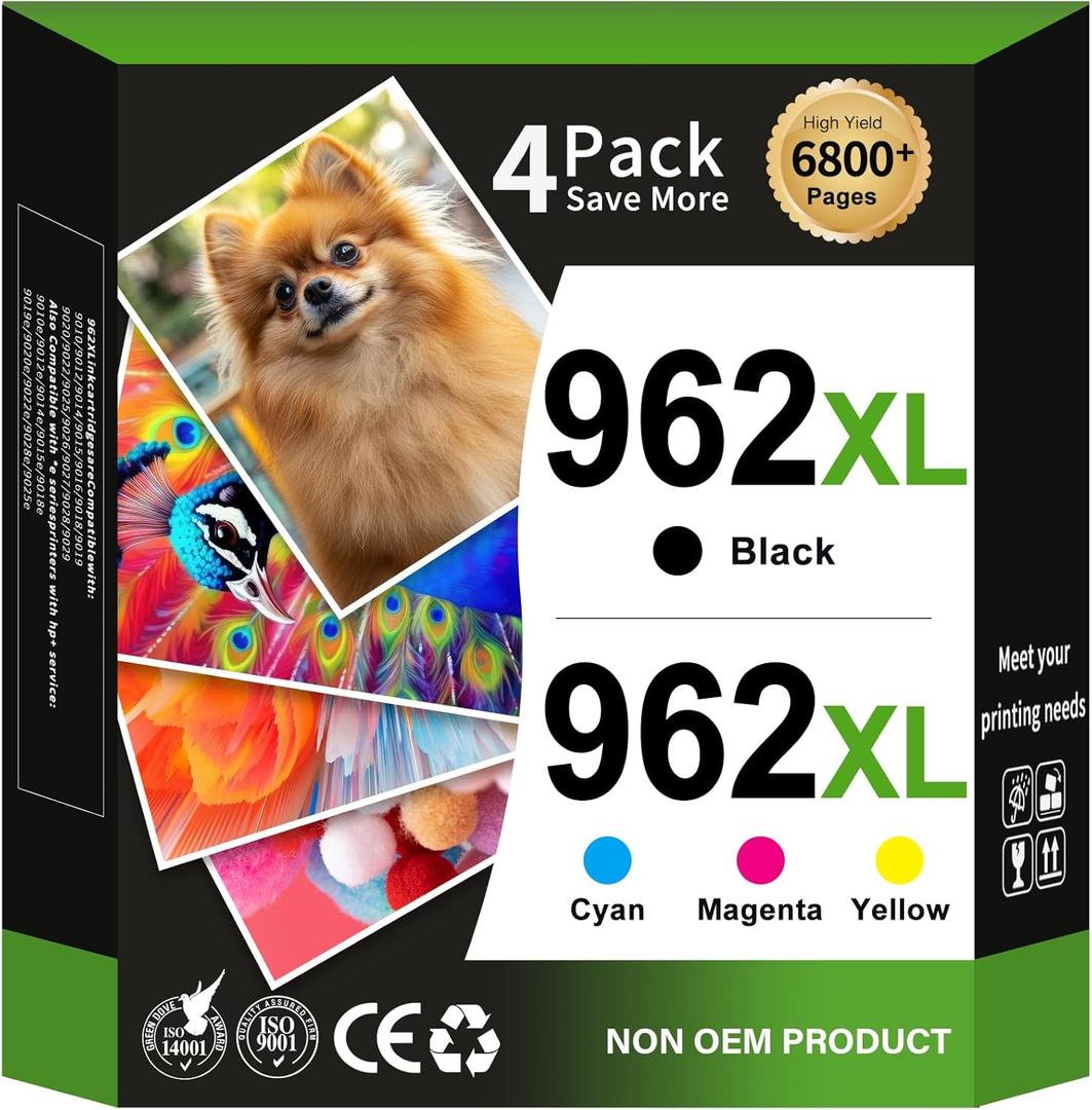 962XL Ink Cartridges Combo Pack Replacement for HP 962XL HP 962 Ink Cartridges Work for HP Officejet Pro 9015e 9010 9025e 9010e 9012 9015 9018 9020 Printers for HP 962 (4 Pack)