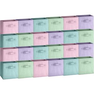 Hillban 24 Pcs Storage Cubes 11'' Collapsible Storage Bins Bulk Fabric Cubes Basket with Dual Handles Organizer Cube for Closet Toy Classroom Shelf Room (Solid Style,Pastel)