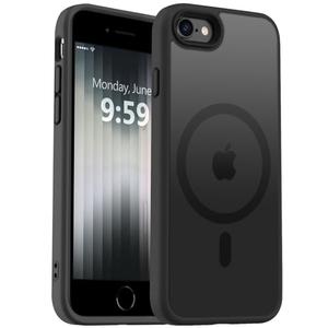 MOCCA Strong Magnetic for iPhone SE Case 2022/iPhone SE 2020 Case/iPhone 7 Case/iPhone 8 Case [Compatible with Magsafe] Slim Thin Translucent Matte Protective Cover Phone Case 4.7'', Black